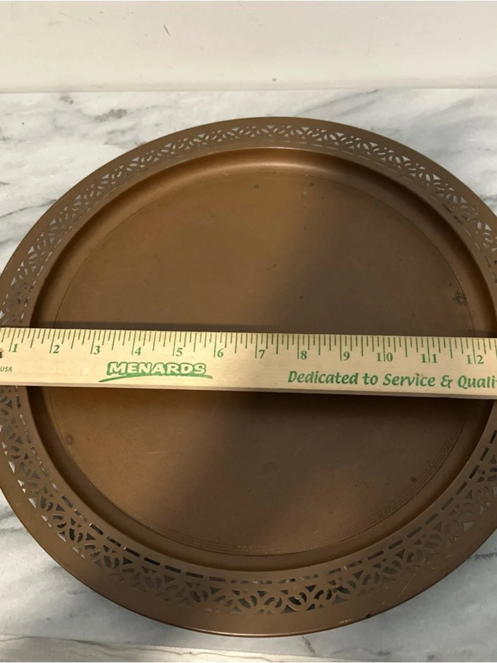 Vintage solid copper tray reticulated border 14”D